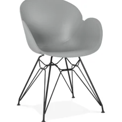 Chaise design 'SATELIT' grise style industriel avec pieds en métal noir