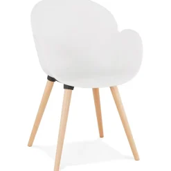 Chaise design scandinave 'PICATA' blanche avec pieds en bois