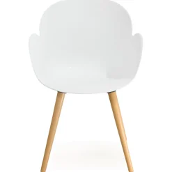 Chaise design scandinave 'PICATA' blanche avec pieds en bois