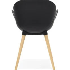 Chaise design scandinave 'PICATA' noire avec pieds en bois