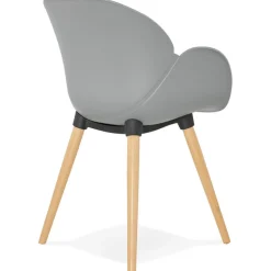 Chaise design scandinave 'PICATA' grise avec pieds en bois