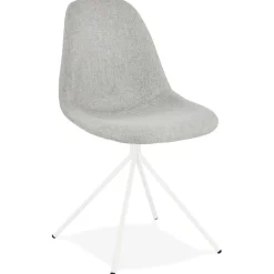 Chaise design 'TAMARA' en tissu gris avec pied en métal blanc