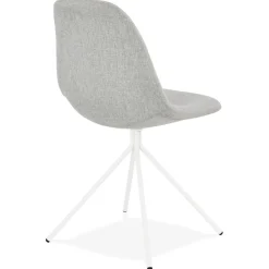 Chaise design 'TAMARA' en tissu gris avec pied en métal blanc