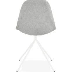 Chaise design 'TAMARA' en tissu gris avec pied en métal blanc