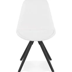 Chaise design 'VALENTINE' en tissu bouloché blanc et pieds en bois noir