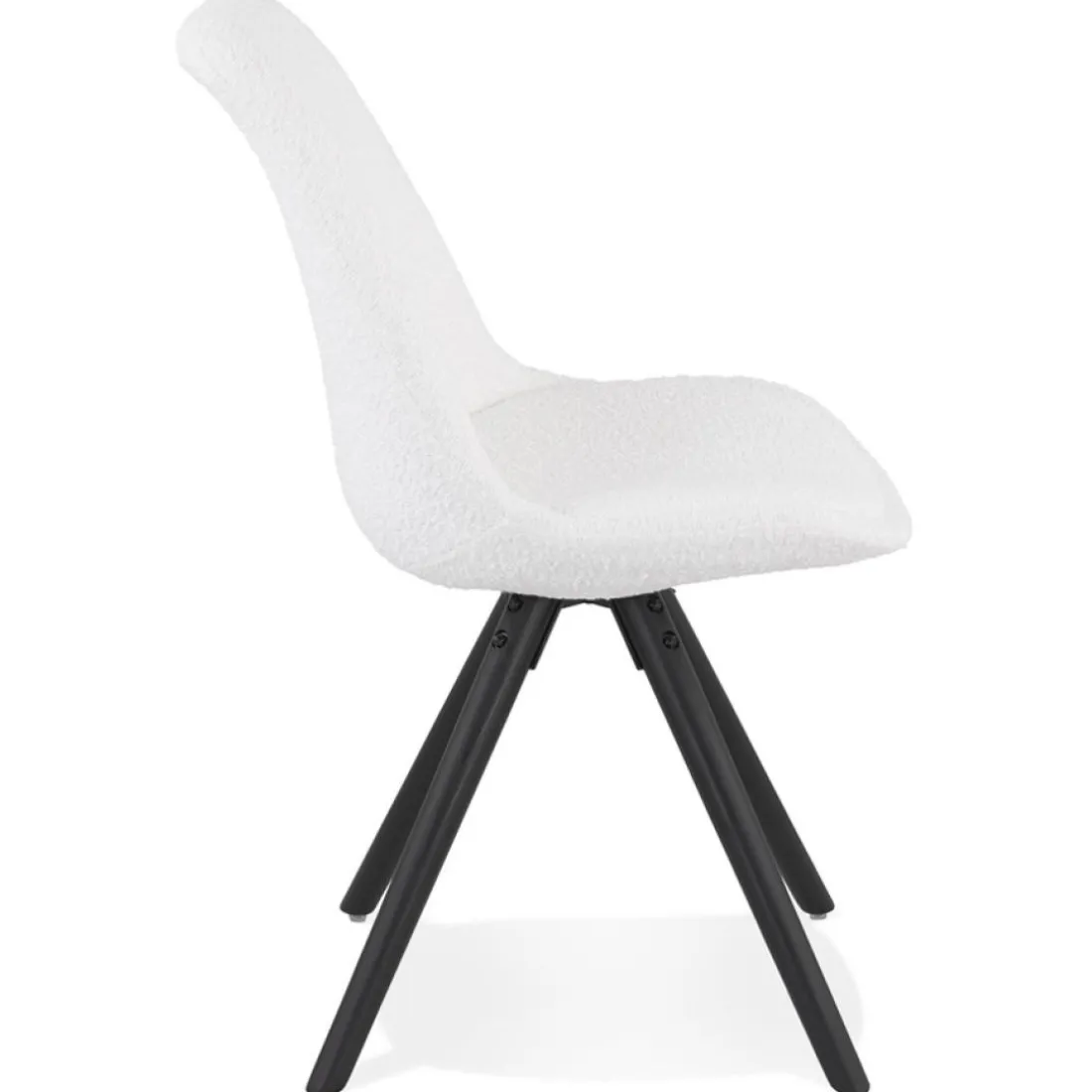 Chaise design 'VALENTINE' en tissu bouloché blanc et pieds en bois noir