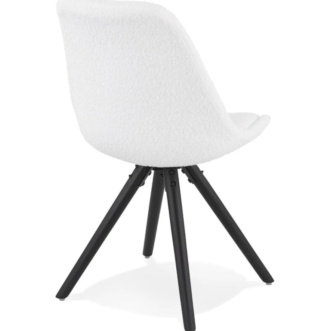 Chaise design 'VALENTINE' en tissu bouloché blanc et pieds en bois noir
