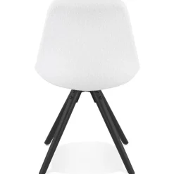 Chaise design 'VALENTINE' en tissu bouloché blanc et pieds en bois noir
