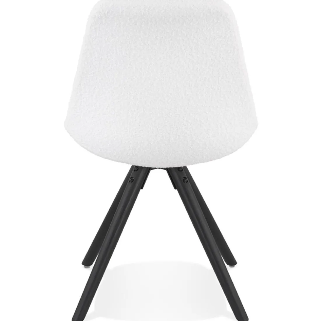 Chaise design 'VALENTINE' en tissu bouloché blanc et pieds en bois noir