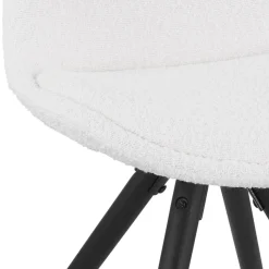 Chaise design 'VALENTINE' en tissu bouloché blanc et pieds en bois noir