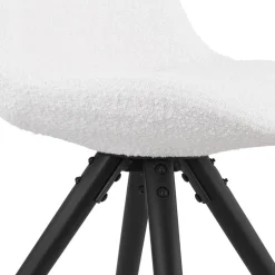 Chaise design 'VALENTINE' en tissu bouloché blanc et pieds en bois noir