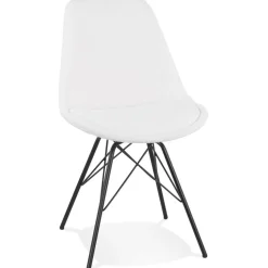 Chaise design 'VIOLETTE' en tissu bouloché blanc style industriel