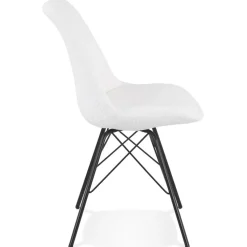 Chaise design 'VIOLETTE' en tissu bouloché blanc style industriel