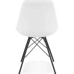 Chaise design 'VIOLETTE' en tissu bouloché blanc style industriel