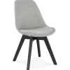 Chaise design 'WILLY' en tissu gris avec pieds en bois noir