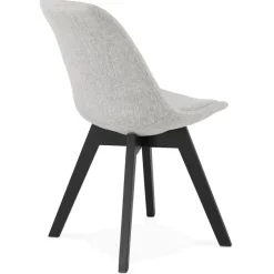 Chaise design 'WILLY' en tissu gris avec pieds en bois noir