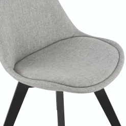 Chaise design 'WILLY' en tissu gris avec pieds en bois noir