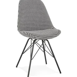 Chaise design 'ZAZY' en tissu pied de poule et pieds en métal noir