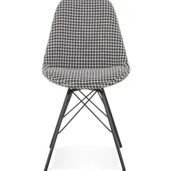 Chaise design 'ZAZY' en tissu pied de poule et pieds en métal noir