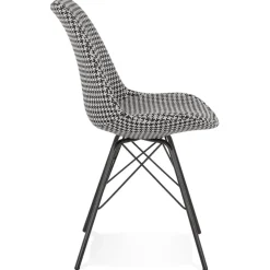 Chaise design 'ZAZY' en tissu pied de poule et pieds en métal noir
