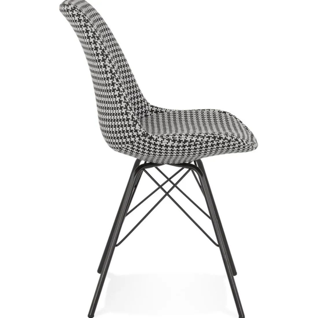Chaise design 'ZAZY' en tissu pied de poule et pieds en métal noir