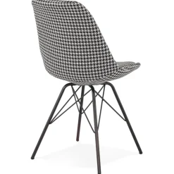 Chaise design 'ZAZY' en tissu pied de poule et pieds en métal noir