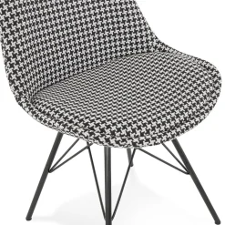 Chaise design 'ZAZY' en tissu pied de poule et pieds en métal noir