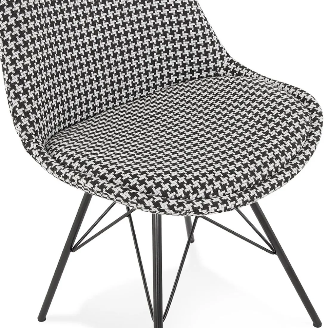 Chaise design 'ZAZY' en tissu pied de poule et pieds en métal noir
