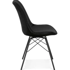 Chaise design 'ZAZY' en velours noir et pieds en métal noir