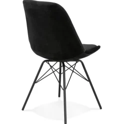Chaise design 'ZAZY' en velours noir et pieds en métal noir