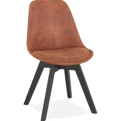 Chaise en microfibre brune 'AXEL' avec structure en bois noir
