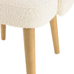 Chaise en tissu bouclette écru, dossier ouvert, pieds en bois PIERRE