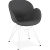 Chaise moderne 'ATOL' en tissu gris foncé avec pieds en métal blanc