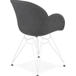 Chaise moderne 'ATOL' en tissu gris foncé avec pieds en métal blanc