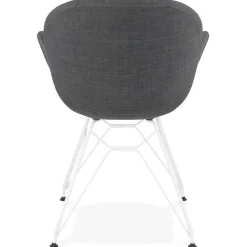 Chaise moderne 'ATOL' en tissu gris foncé avec pieds en métal blanc
