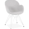 Chaise moderne 'ATOL' en tissu gris clair avec pieds en métal blanc