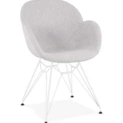Chaise moderne 'ATOL' en tissu gris clair avec pieds en métal blanc