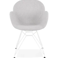 Chaise moderne 'ATOL' en tissu gris clair avec pieds en métal blanc