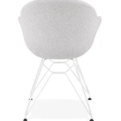 Chaise moderne 'ATOL' en tissu gris clair avec pieds en métal blanc