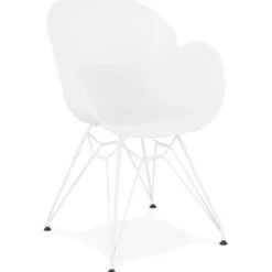 Chaise moderne 'FIDJI' blanche avec pieds en métal blanc