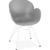 Chaise moderne 'FIDJI' grise avec pieds en métal blanc