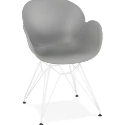 Chaise moderne 'FIDJI' grise avec pieds en métal blanc