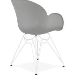 Chaise moderne 'FIDJI' grise avec pieds en métal blanc