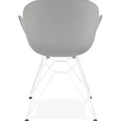 Chaise moderne 'FIDJI' grise avec pieds en métal blanc