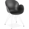 Chaise moderne 'FIDJI' noire avec pieds en métal blanc