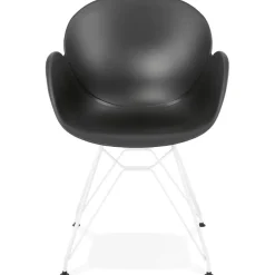 Chaise moderne 'FIDJI' noire avec pieds en métal blanc