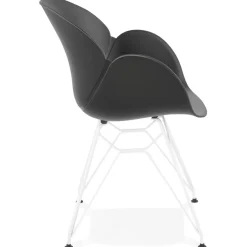 Chaise moderne 'FIDJI' noire avec pieds en métal blanc