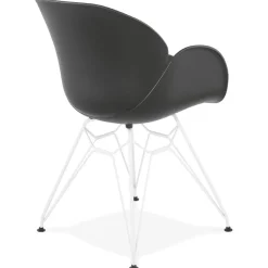 Chaise moderne 'FIDJI' noire avec pieds en métal blanc