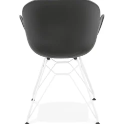 Chaise moderne 'FIDJI' noire avec pieds en métal blanc