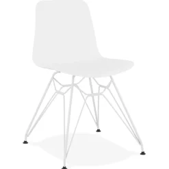 Chaise moderne 'GAUDY' blanche avec pied en métal blanc